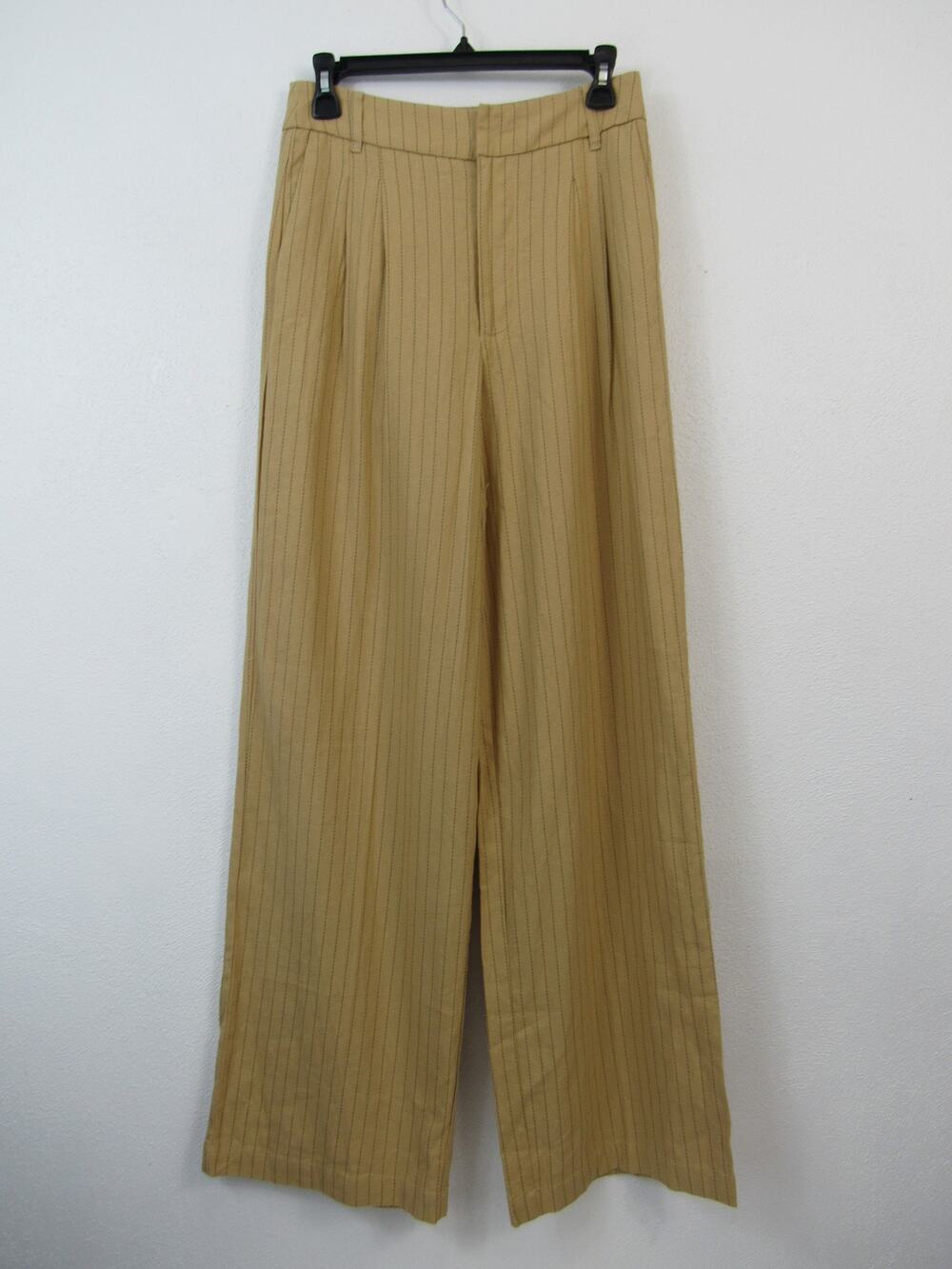 Steve Madden XS Beige Pinstriped Wide Leg Trousers Linen Blend Pleated Casual